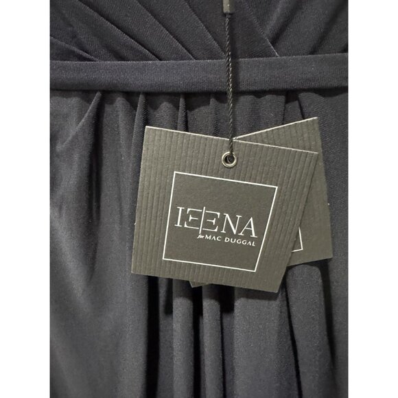 IEENA for MAC DUGGAL Women Long Sleeve Faux Wrap Jersey Gown Navy Embellished Dr - Picture 5 of 6